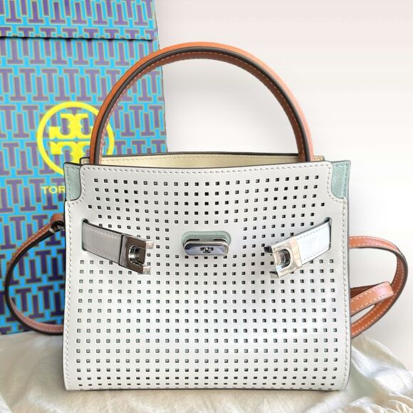 AUTHENTICATED NEW Tory Burch Petite Perforated Lee Radziwill Double Bag $798 - Picture 8 of 17